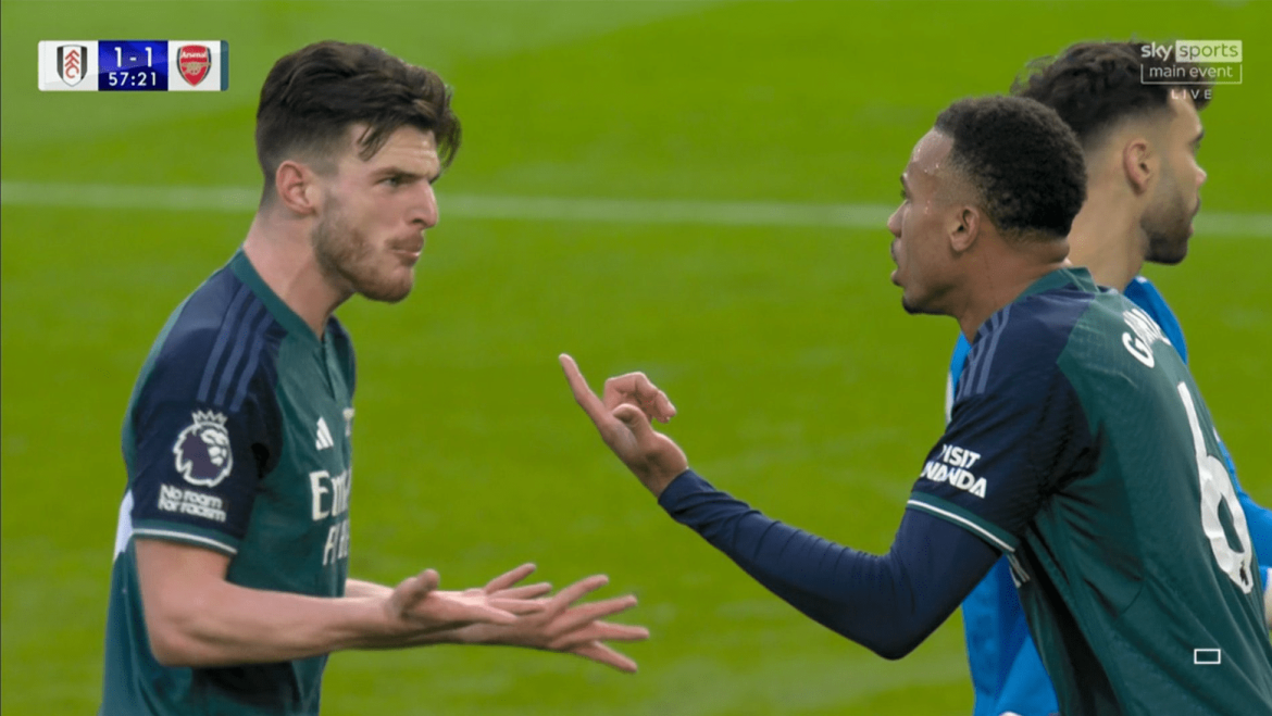 Arsenal players seen arguing on the pitch in Fulham defeat but Declan Rice insists 2023 not ruined