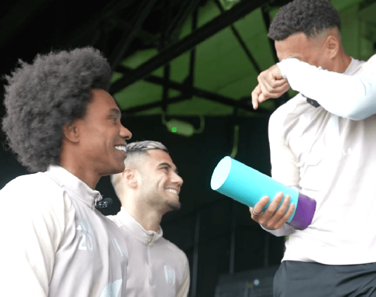 Fulham star Rodrigo Muniz bursts into tears after being presented with Player of the Month award by teammates