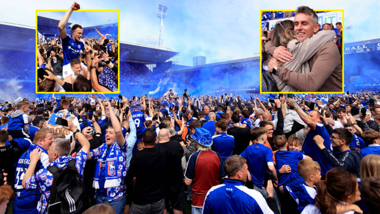 Wild scenes as Ipswich seal Premier League return after 22-year exile and fans storm pitch to celebrate with players