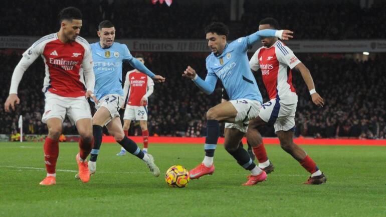 Nathaniel Bassey reacts to Arsenal’s victory over Manchester City